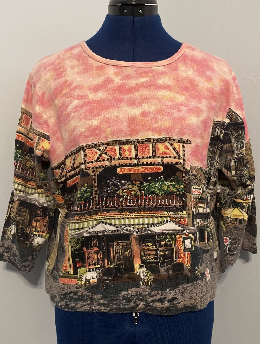 Vintage Colorful Pink Beaded Cotton Shirt Size XL